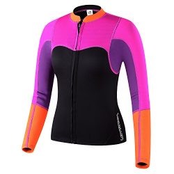 Lemorecn Womens 2mm Neoprene Long Sleeve Jacket Front Zipper Wetsuit Top ( 2094P8)