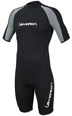 Lemorecn Wetsuits Mens Premium Neoprene Diving Suit 3mm Shorty Jumpsuit(3035blackgrey,2XL)