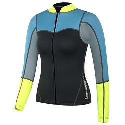 Lemorecn Womens 2mm Neoprene Long Sleeve Jacket Front Zipper Wetsuit Top (2094G10)