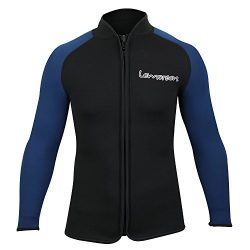 Lemorecn Adult’s 3mm Wetsuits Jacket Long Sleeve Neoprene Wetsuits Top (2031blackblueL)