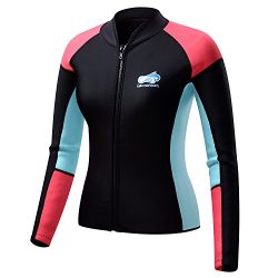 Lemorecn Women’s 1.5mm Wetsuits Jacket Long Sleeve Neoprene Wetsuits Top (2047black6)