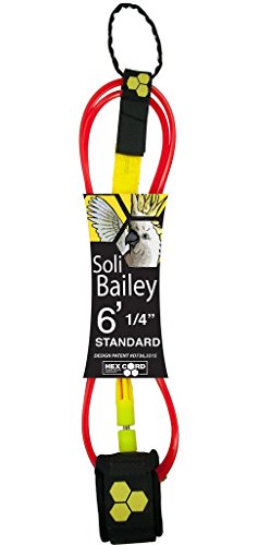 Channel Islands Surfboards Soli Bailey Standard Surfboard Leash, Yellow/Red/Black, 6′