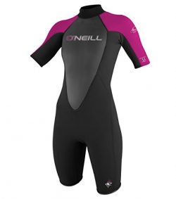 O’Neill Wetsuits  Women’s Reactor 2mm Short Sleeve Back Zip Spring Wetsuit,Black/Berry,4