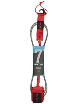 FCS Surfboard Leash 7′ Regular (Red, 7′ Regular)