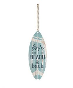 Love You to the Beach & Back Teal Lath Surfboard 1.5 x 4.5 Wood Hanging Car Charm