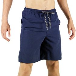 SAFS Men’s Solid Color Swim Trunks 10″ Inseam Surf Board Shorts Navy 34