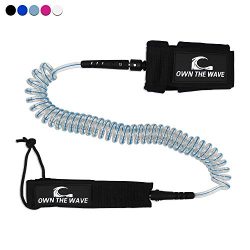 Own the Wave 10′ Coiled SUP Leash (Double Swivels) – Light Blue