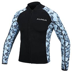 Aunua Men’s 2mm Neoprene Wetsuit Camouflage Jacket Long Sleeve Surfing Tops(8021 Ocean Cam ...