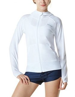 Tesla TM-FSZ02-WHT_Medium Women’s UPF 50+ Hoodie Zip Front Long Sleeve Top Rashguard Swims ...