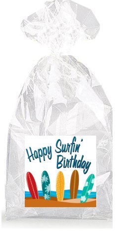 Surfboard Happy Surfin’ Birthday Party Favor Bags with Ties – 12pack