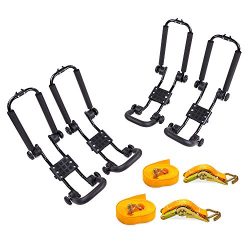 AA Products 2 Pair Steel Double Folding J-Bar Rack for Kayak Carrier Canoe Boat Paddle Board Sur ...