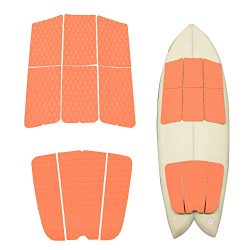 ABAHUB 9 Piece Surf Deck Traction Pad Premium EVA with Tail Kicker 3M Adhesive for Skimboard Orange