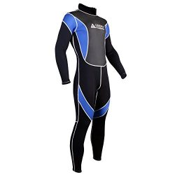 Leader Accessories 2.5mm Black/Blue Men’s Fullsuit Jumpsuit Wetsuit(Large)