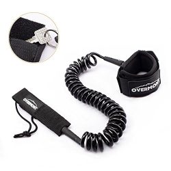Overmont Sup Leash Coiled 10 ft TPU Safety for Wipe-Out Paddle Board Surfing Black